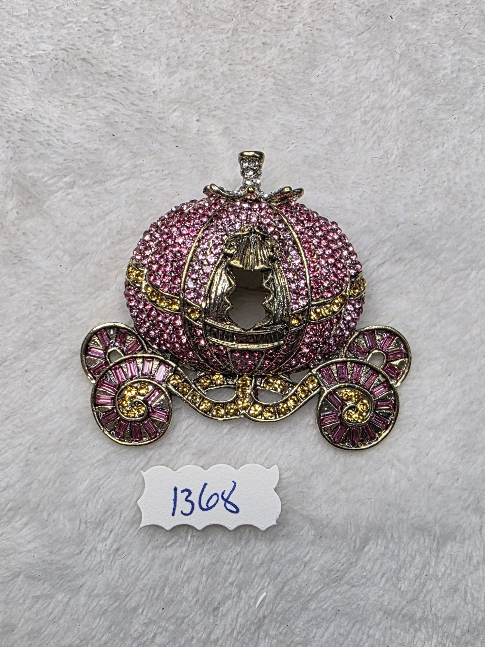 Pink Crystal Carriage Pumpkin Coach Brooch